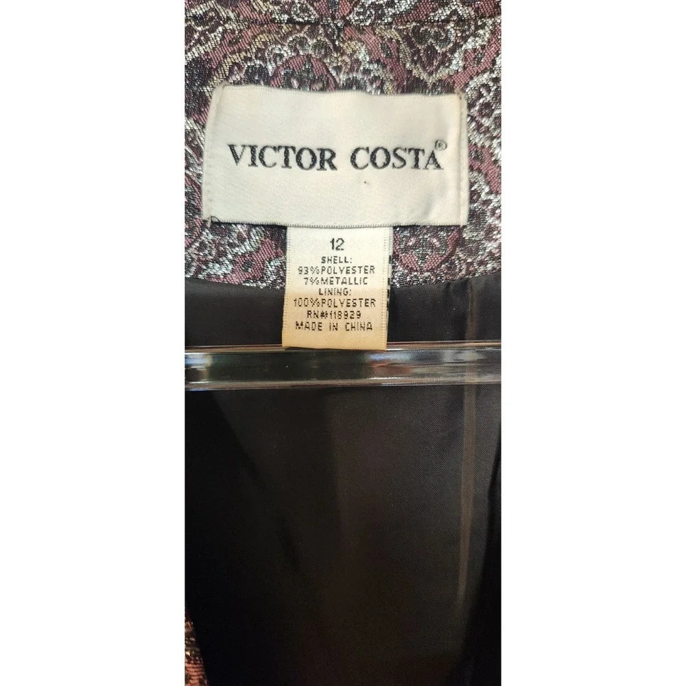 Victor Costa Womens Metallic Brocade Blazer Jacket Silver Bronze Size 12 Evening